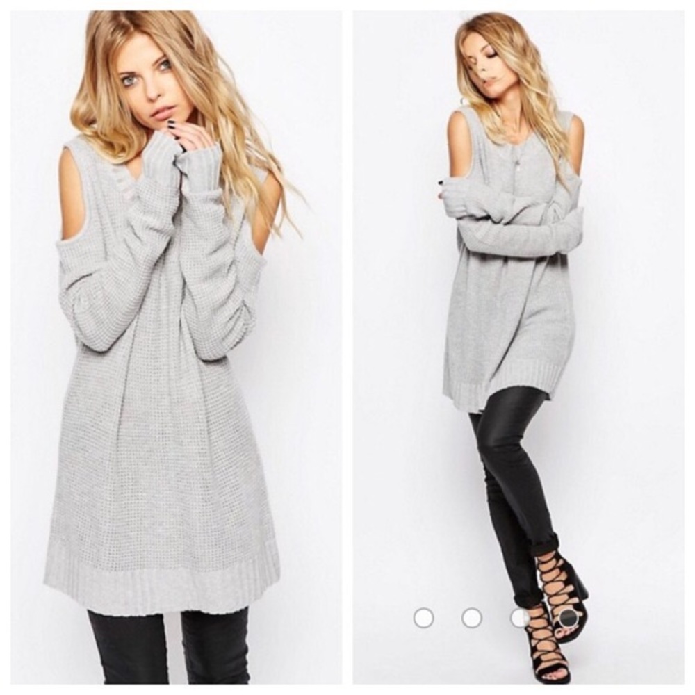 Grey Open Shoulder Sweater/Tunic/Dress